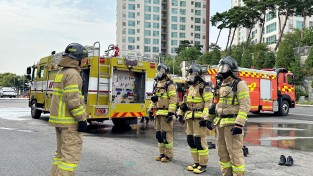 마산소방서, 화재현장 대응능력 강화 ‘화재진압 4인조법’ 훈련