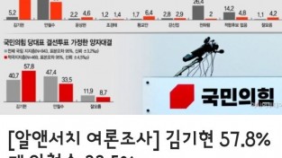 국민의힘을 적극적으로 지지하는 층의 양자대결에서 김기현 58% 안철수 34%,